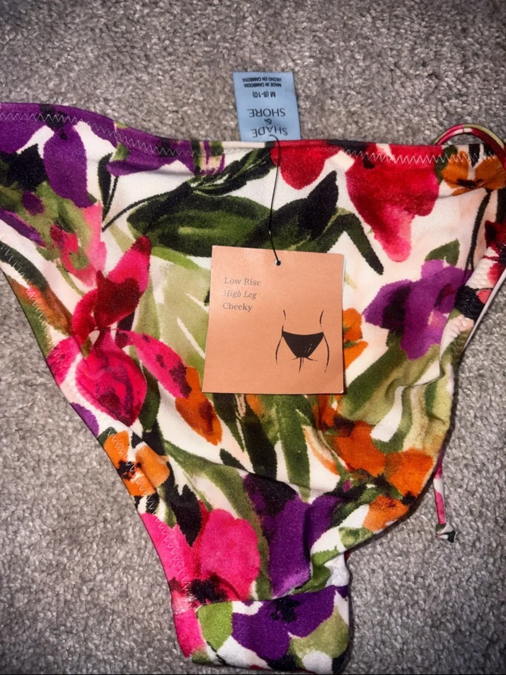 New Shade Shore low rise high thighs cheeky Floral Tie-Side Bikini Bottoms M